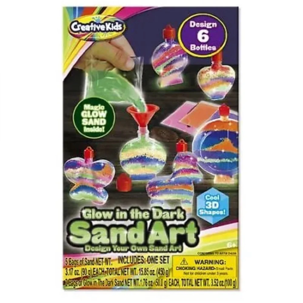 Creative Kids Glow In The Dark Sand Art Design 6 Bottles Magic Glow Sand